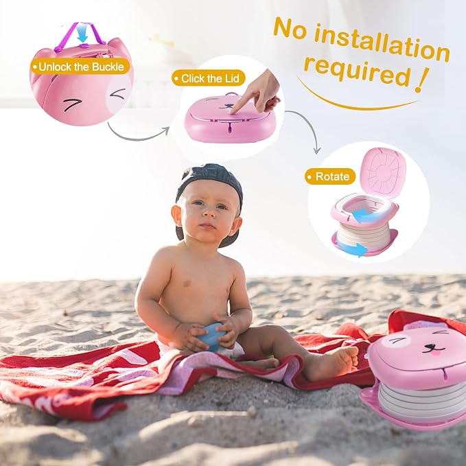 Travel Potty for Toddler Portable Foldable Potty Training Toilet for Boys Girls Baby Kids Children Indoor Outdoor,Pink