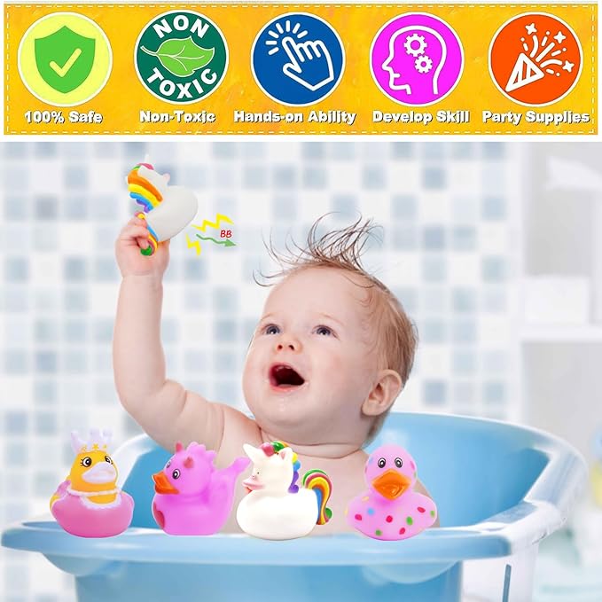 Rubber Ducks Toy Duckies for Girls,12Pack Ducking Pink Rubber Duck in Bulk, Ducks for Unicorn Ducks Baby Bath Toys, Birthday Party Stocking Stuffers Classroom Gift (Valentine's Ducks)