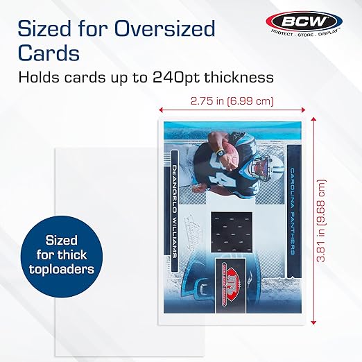 BCW Thick Card Sleeves - 100 Pack | Crystal Clear Polypropylene Protective Sleeves for Collectible Cards | Card Protector Sleeves Holds Trading Cards Up to 240pt | Fits Thick-Card Topload Holders