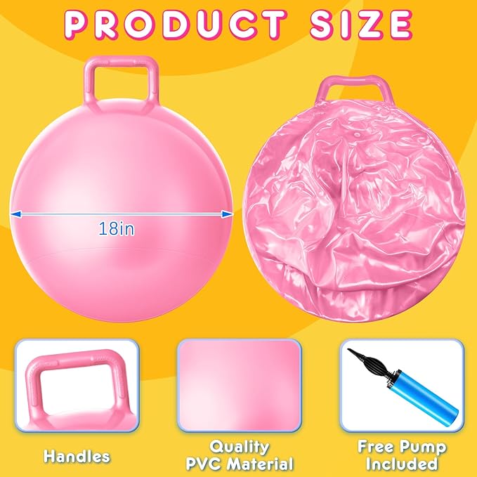 Lewtemi 3 Pcs 18 Inch Bouncing Ball with Handle, Outdoors Hopper Jumping Hopping Ball and Air Pump for Sports Exercise (Light Pink, Light Blue, Purple)