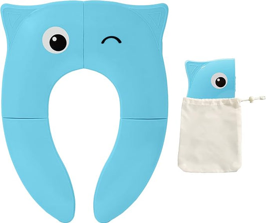 Toilet Potty Training Seat Cover, Travel Toilet Seat, Folding Non Slip Silicone Pads, Travel Portable Reusable Kids Toddlers Boys Girls, Carry Bag (Blue)