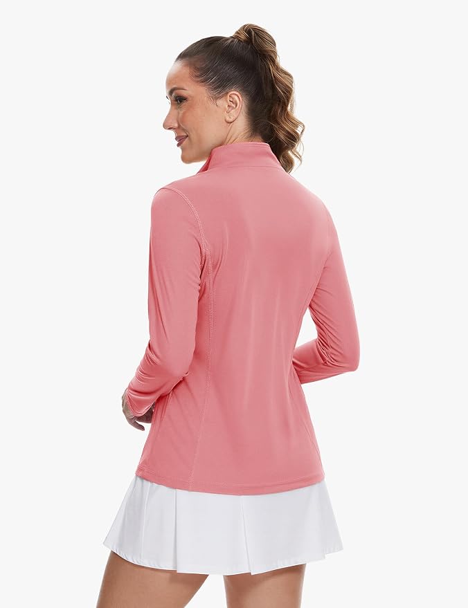 TACVASEN Women's Quarter Zip Pullover Golf Shirts UPF 50+ Long Sleeve Sun Shirts UV Protection Workout Tops
