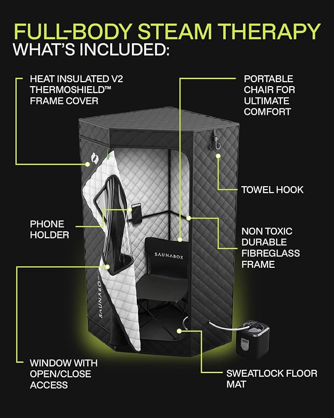 SAUNABOX® SmartSteam Kit Pro Portable Steam Sauna | Home Sauna Tent with Chair & Mat | Full Body Steam Therapy for Relaxation & Recovery | VOC-Free Materials