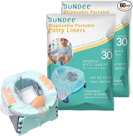 Potty Chair Liners, Portable Disposable Potty Liner Bags for Universal Potty Training Toilet Seat, Toddler Outdoors Travel Baby Toilet Liners - 60 Pack