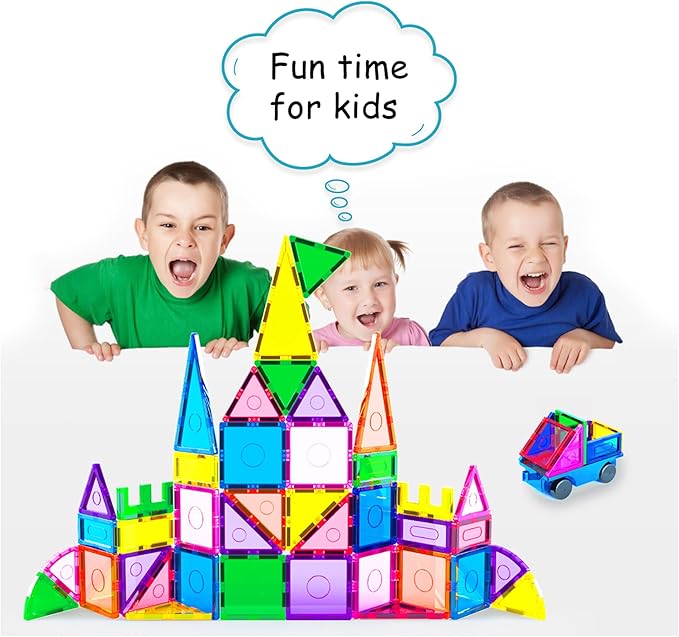 66 pc Magnetic Tiles with Multicolored Car Set, Building Blocks Toys, STEM Educational Learning Magnet Toy Preschool Montessori Boys & Girls Smart Kit Games Gifts for Age 3+ Kids Toddlers