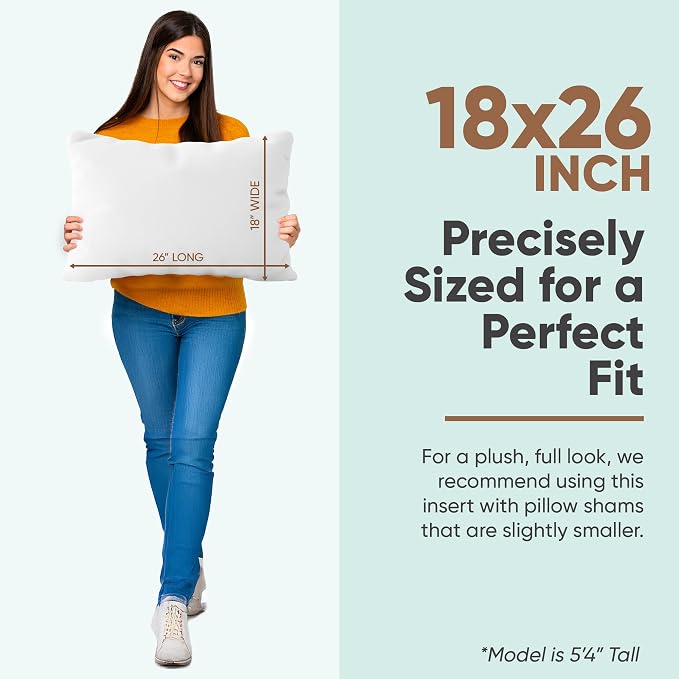 Pillowflex Synthetic Down Pillow Insert 18x26 in - Karate Chop Pillow | Large Rectangle Sham Form, Plush Polyester Cotton Blend, Cloud-Like Comfort, Clump-Resistant Fill, Smooth Elegant Finish