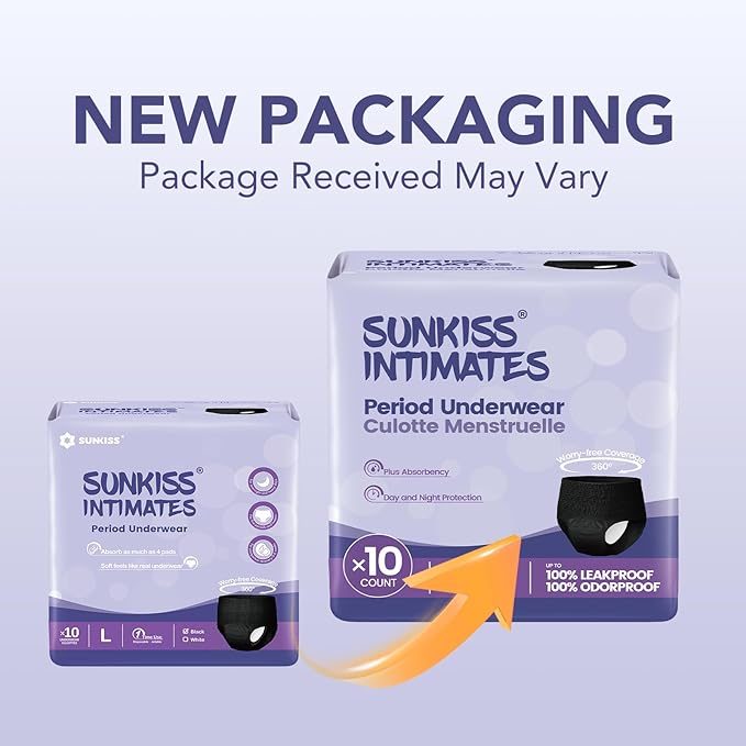 Disposable Period Underwear for Women with Heavy Flow, Low-Rise Unscented Postpartum Essentials, Black, Large, 10 Count