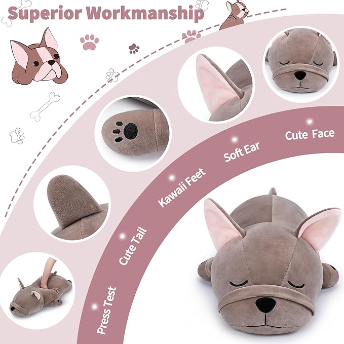 Auspicious beginning 30'' Giant French Bulldog Plush Stuffed Animal- French Bulldog Dog Plush Pillow Plushies, Large Sleeping Body Pillow Dog Plushie Toy, Christams Birthday Gifts for Kids Girls Boys