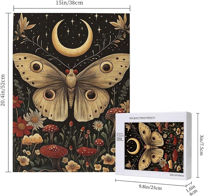 Cafemira 500 Pieces Jigsaw Puzzles for Adults,Golden Winged Moth & Floral Mystery Wall Decor,Great for Relaxation and Display,Every Piece is Unique,Exercise Hands on Skills and Thinking
