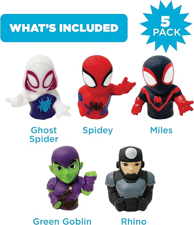 Ginsey Spidey and His Amazing Friends 5 Piece Finger Puppet Set - Bath Toys, Party Favors, 1.0 Count, 0.145 pounds