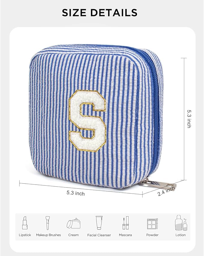 KOTORA Personalized Makeup Bag for Women - Monogram Cosmetic Bag Travel Make up Bag for Purse Birthday Gifts for Women Her Wedding Bridesmaid Friend Sister Teacher Wife Grandma (Blue, S)