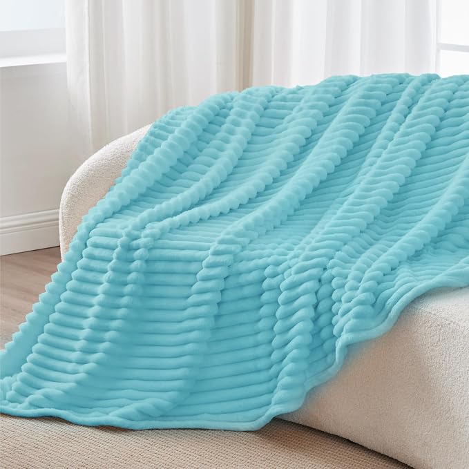 BEDELITE Ribbed Twin Blanket for Couch & Bed, Sky Blue, 60"x80" | Ultra-Soft Plush Fleece, Cozy, Warm Yet Lightweight, Ribbed Texture, Home Decor, Machine Washable, Giftable, All-Season Use
