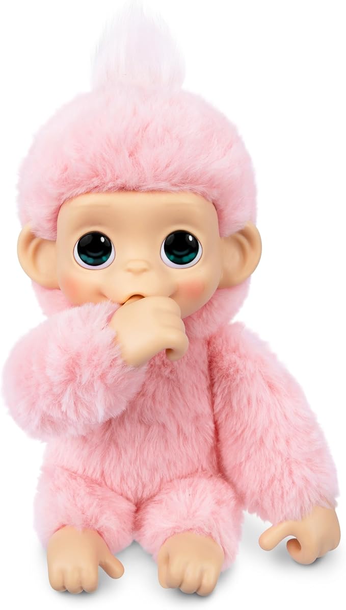 Little Live Pets Baby Monkey Minis – Luna Lemon. Interactive Pet Toy. 20+ Sounds & Reactions. Soft Pink Fur. 7.4" Tall. Feed, Nurture. React. Grippy Hands & Feet. Collect All 3