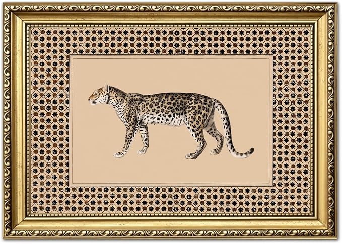 Vintage Leopard Wall Art Cheetah Safari Wall Decor Paintings, Wildlife Animal Poster Canvas Prints Aesthetic for Living Room Bedroom 16x24 inch Gold Framed