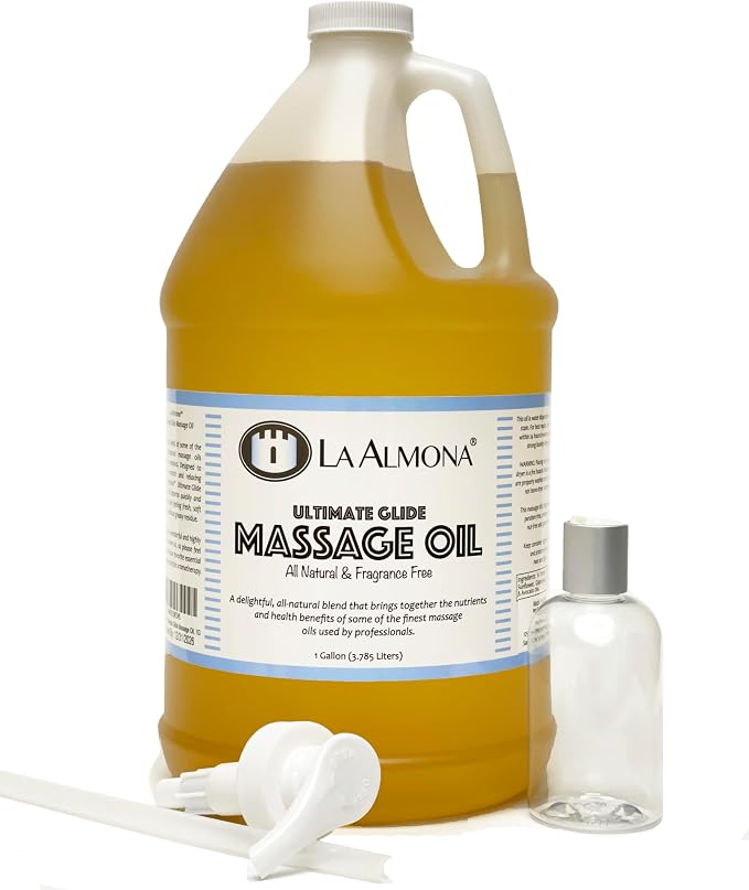La Almona - Ultimate Glide Massage Oil, 1 Gallon with Dispensing Pump & 4oz Bottle