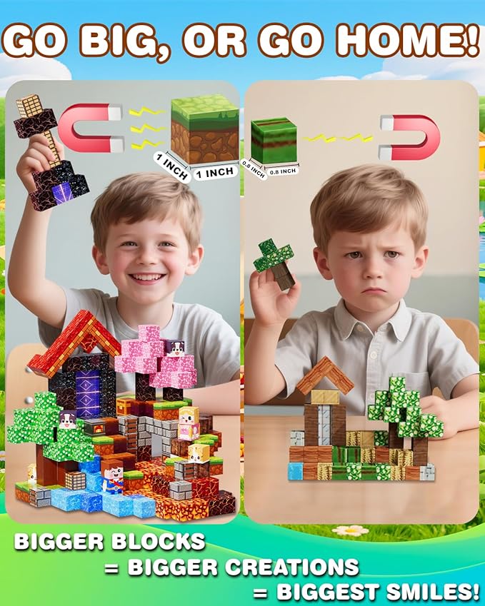 Magnetic Blocks for Kids 220PCS, Large 1-Inch Magnetic Building Blocks with Powerful Magnets, STEM Sensory Toys, Creative Educational Stacking Cubes, Perfect for Boys & Girls Ages 3-12