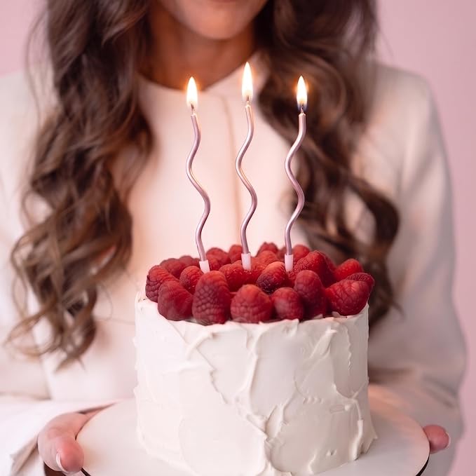 PHD CAKE 24-Count Rose Gold Spiral Long Thin Metallic Birthday Candles, Cake Candles, Birthday Parties, Wedding Decorations, Party Candles