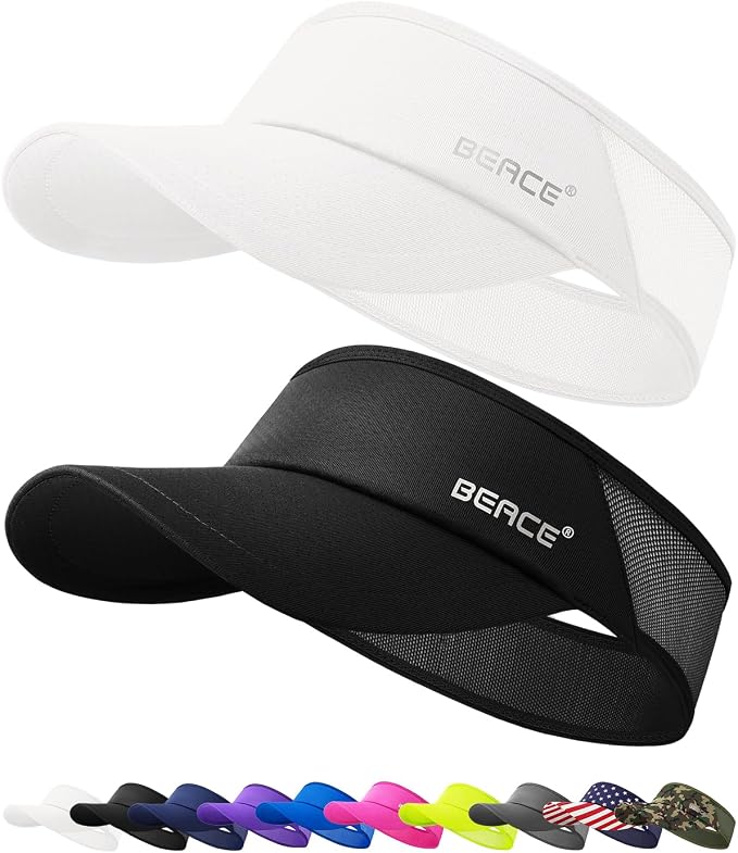 BEACE Sun Visor Hat Women Men-Sports Lightweight Wicking Stretchy Sunvisor Cap for Golf Tennis Running Pickleball Beach