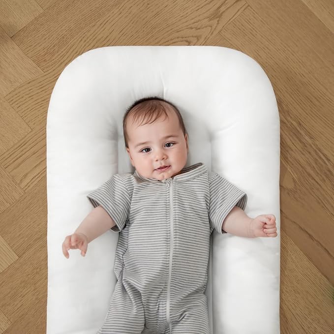 Baby Lounger for Infants Babies 0-12 Months, Bionic Organic Lounger, Soft Cotton Breathable Infant Floor Seats & Loungers for Newborn Baby Shower Gifts (White)