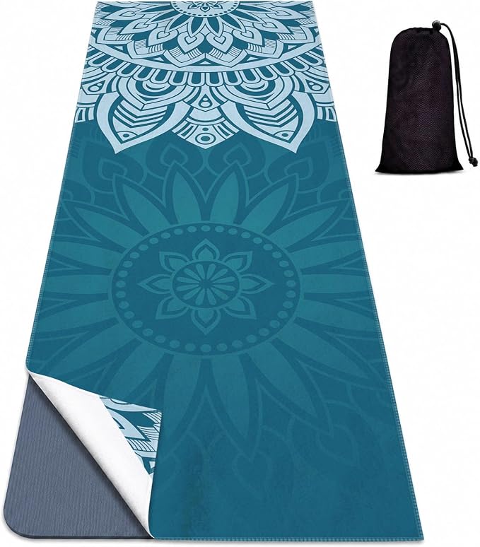 Yoga Mat Towel, Hot Yoga Non Slip with 4 Corner Pockets, 70 x 26 in | Soft Absorbent Microfiber With Four Corner Pockets, Fits Over Yoga Mats For Hot Yoga, Pilates, Gym, And Travel