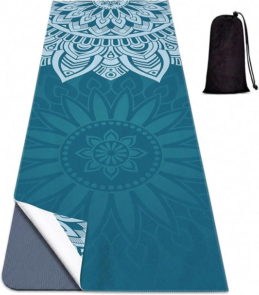 Yoga Mat Towel, Hot Yoga Non Slip with 4 Corner Pockets, 70 x 26 in | Soft Absorbent Microfiber With Four Corner Pockets, Fits Over Yoga Mats For Hot Yoga, Pilates, Gym, And Travel