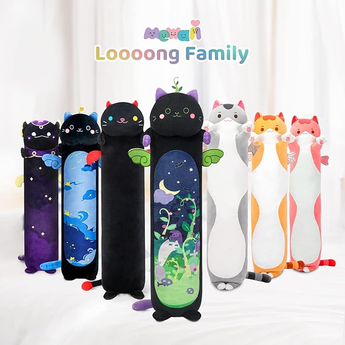 Long Cat Plush 5 Sizes, 120% Extra Filling Giant Plushness Kids Body Pillow, Kawaii Cute Black Cat Stuffed Animals Plushies, Big Long Body Pillow Cat Plush Gift for Girls 28”