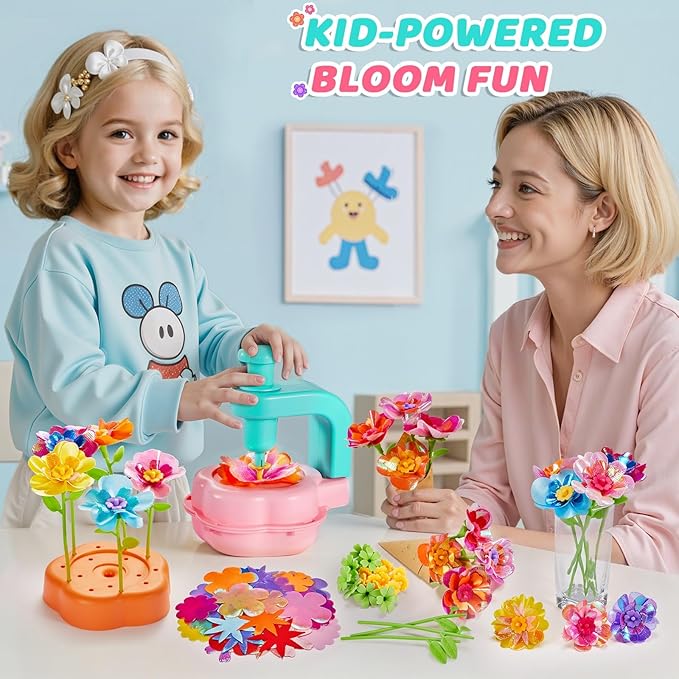 Fabric Flower Bouquets Toys for Girls - Arts & Crafts Gift for Kids Ages 4-9, Mess-Free Fun, Build Your Own Bouquet, DIY Flower-Making Craft Toy Kit, Creative Birthday Gift for Girls