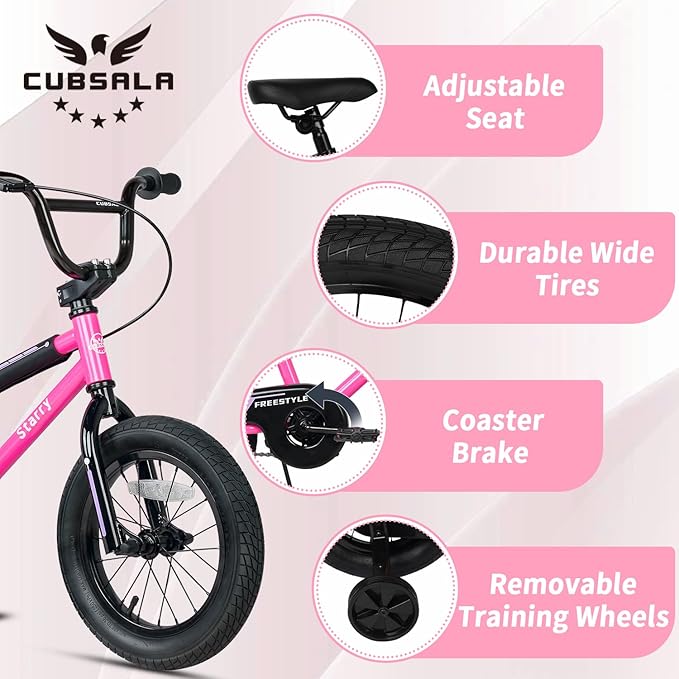 12 14 16 18 Inch Kids Bike BMX Style Bicycle with Training Wheels Coaster Brake for 2-10 Years Old Toddlers Boys Girls Multiple Colors