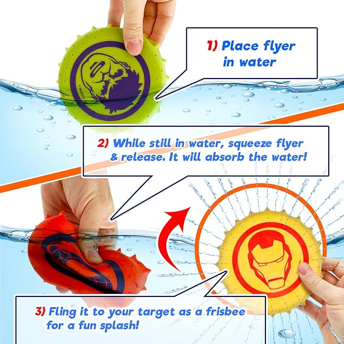 JA-RU Marvel Avengers & Spiderman Water Frisbee Soaker (1 Frisbee Assorted) Rubber Disc Water Toys for Kids & Adult. Outdoor Pool & Beach Ball Games. Cool Summer Toy. Stocking Stuffers. 6814-1