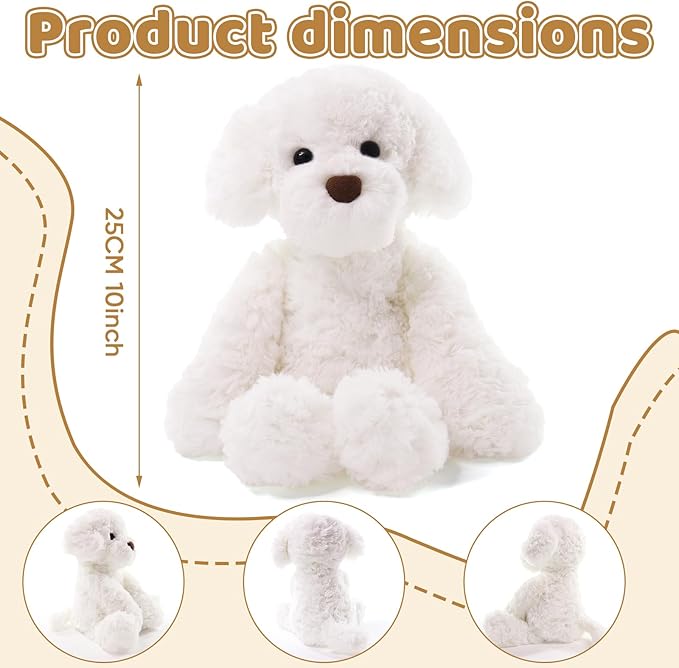 Bichon Frise Plush Puppy, Dogs Stuffed Animals, 10" Bichon Frise Stuffed Animal, Ideal Christmas Animal Gift for Toddlers, Kids & Teens, for Ages 3-14
