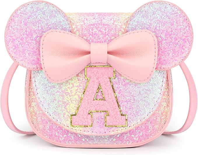 mibasies Toddler Purse Girl Gifts: Girls Birthday Gifts for 3-8 - Toys for Ages 2-4 Girls Mouse Ears Purse, Glitter Rainbow, Letter A