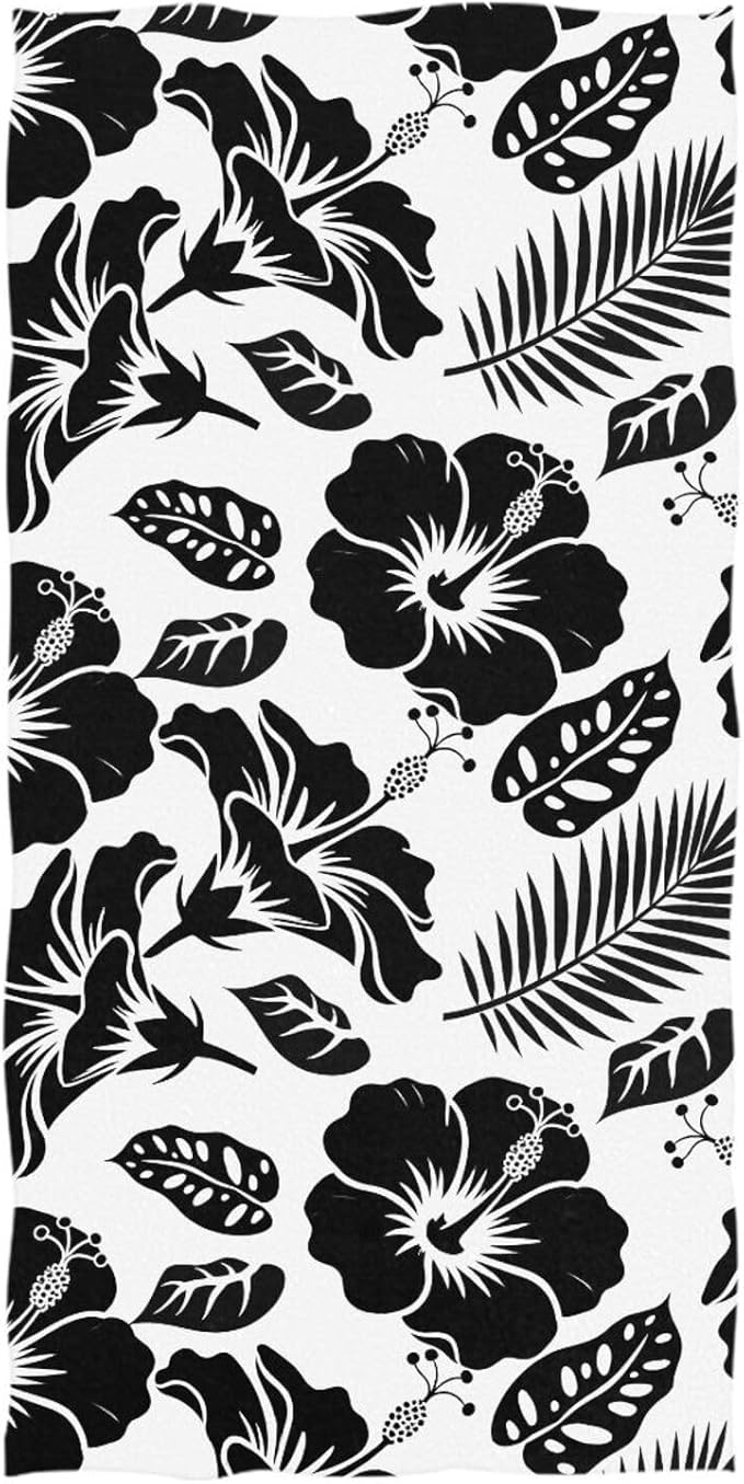 Black Hibiscus Flower Beach Towel, Microfiber Absorbent Quick Dry Swimming Yoga Beach Towels for Women, Men, Kids