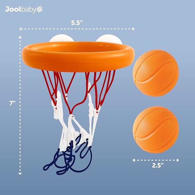 Jool Baby Bath Basketball Hoop for Toddlers, Kids Bathtub Toy – Includes Basketball Net w/ Suction Cups, 2 Basketballs