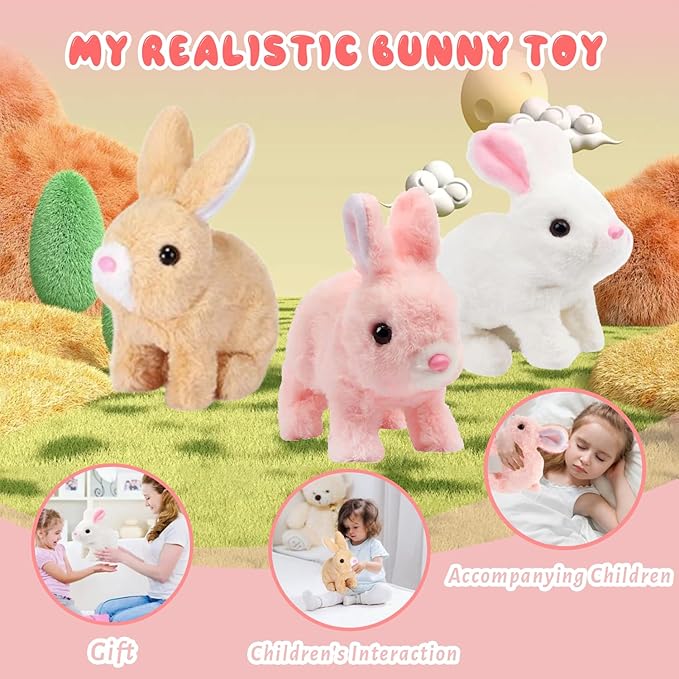 Interactive Hopping Bunny Plush Toy – Walking Stuffed Bunny with Sounds, Wiggling Ears, and Twitching Nose and Educational Toy for Kids