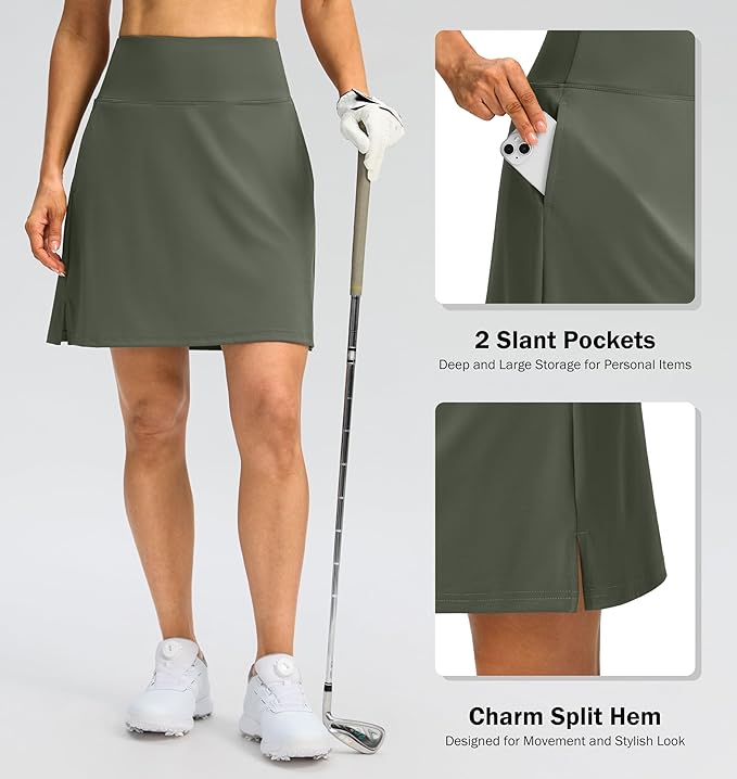 18" Skorts for Women 3 Pockets High Waist Long Athletic Tennis Skirt Golf Skort for Casual Summer Travel