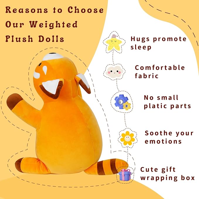 Red Panda Weighted Plush, 22" 4.2 lbs Character Weighted Stuffed Animals Series, Cute Red Panda Plushie Dolls Throw Pillow Birthday Gifts for Children Kids Adults