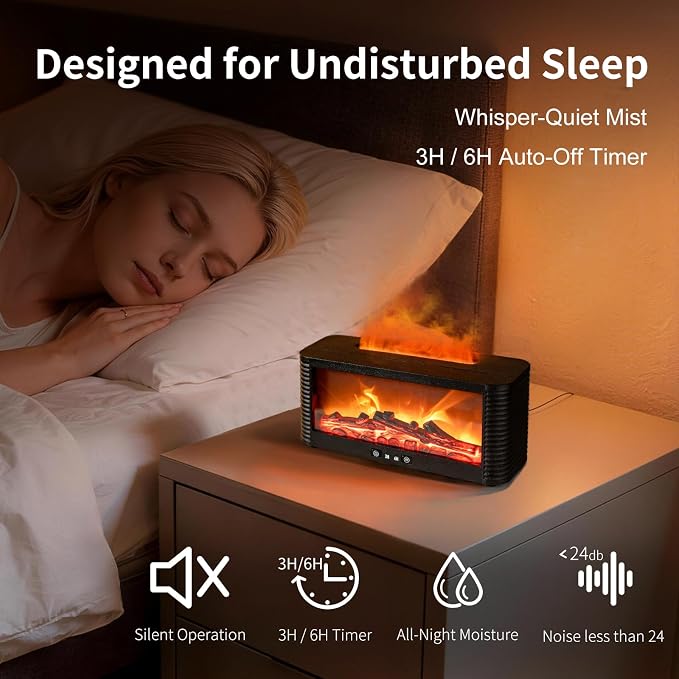 9-Color Essential Oil Diffuser - Colorful Flame Fireplace Aroma Diffuser, 250ml Remote Control Aromatherapy Aroma Humidifier with Time Sets and Remote Control for Bedroom, Home, Yoga Office Gift