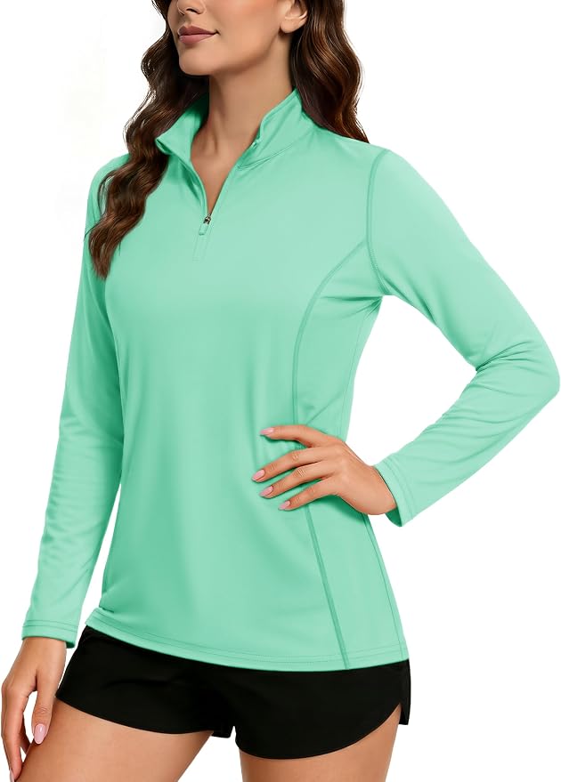 TACVASEN Women's Quarter Zip Pullover Golf Shirts UPF 50+ Long Sleeve Sun Shirts UV Protection Workout Tops