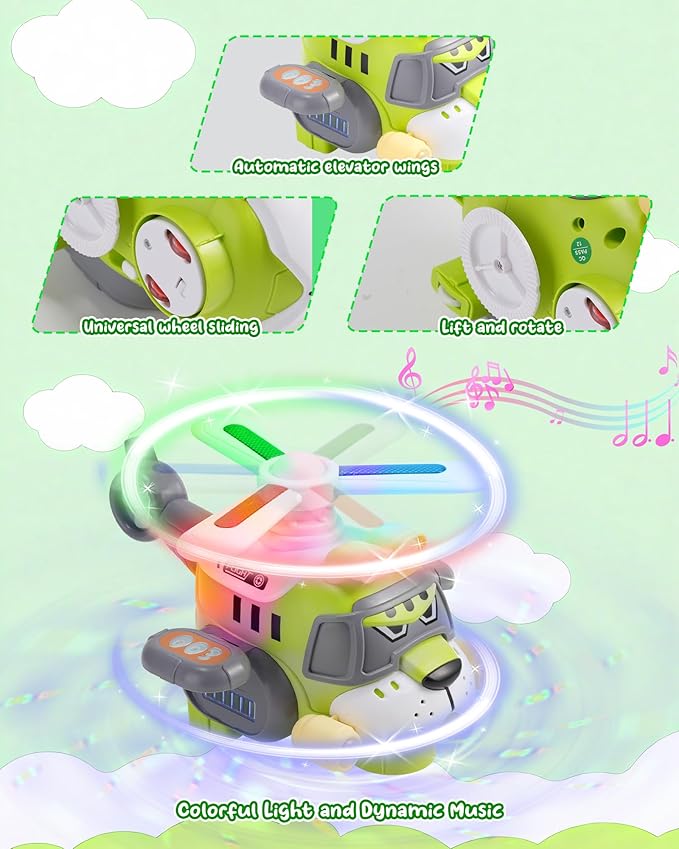Tiger Style Kids Airplane Toy – Electric Helicopter Toy with Lights & Sounds, 360° Spinning Propeller, Bump-and-Go Action – Light-Up Toy for Toddlers Ages 3-7, Boys & Girls Birthday Gift