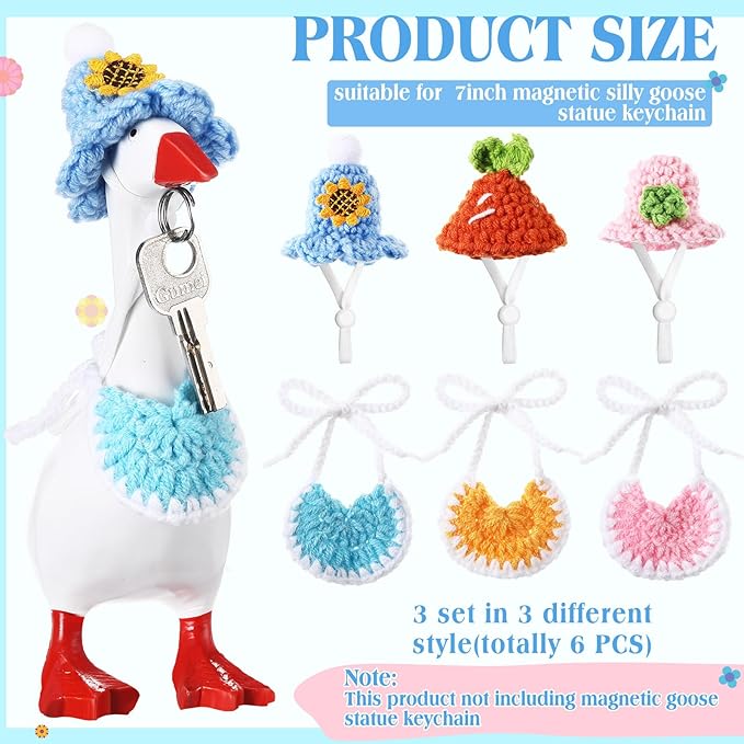 Geyoga 3 Pcs Mini Desk Goose Outfits 7 Inch Mini Knitting Hat and Bandana Knitting Desk Goose Headwear Bibs Accessory for Magnetic Statue Table Decor Gifts (Holiday Style)