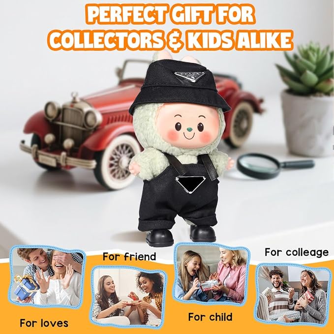 AICase for 17cm Doll Clothes/Outfit,Clothes Set for 17cm Doll,2 Piece Set Hat Clothing,Boys and Girls Stylish Adorable Dolls Clothes Accessories_Black