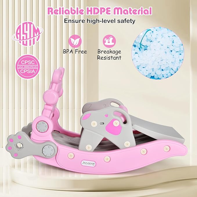 HONEY JOY Toddler Slide Rocking Toy, 6 in 1 Convertible Freestanding Slide for Kids w/Basketball Hoop/Ring Toss Game/Rocking Horse/Stool, Foldable Baby Climber Playground Slide for Indoors Outdoors
