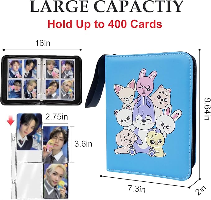 Kpop Photocard Binder for Stray Cards,4 Pocket with 50 Sleeves up to 400 Cards Cute Photo Album for Fans Boys and Girls