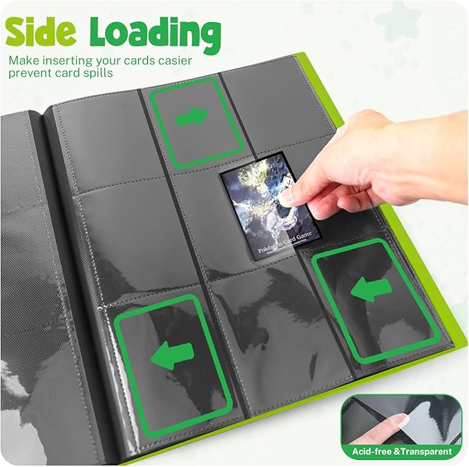 Card Binder, 9 Pocket Trading Card Album Folder,20 Pages, 360 Card Capacity Sports Card Binder, Premium Card Binders Compatible with MTG, TCG, Baseball Cards (Apple green)