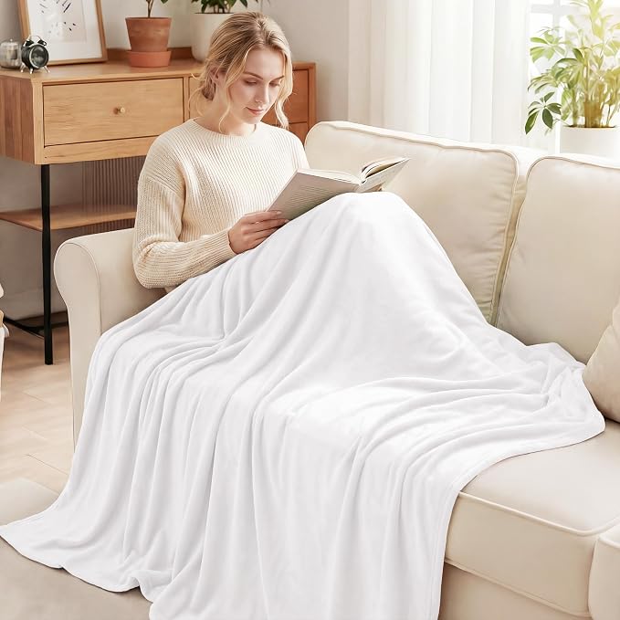 Exclusivo Mezcla Soft Large Fleece Throw Blanket for Couch, Pure White | 50x70 Inches, Double-Sided Brushed Flannel, Lightweight Plush Cozy Blanket for Home Decor, All Season, Machine Washable