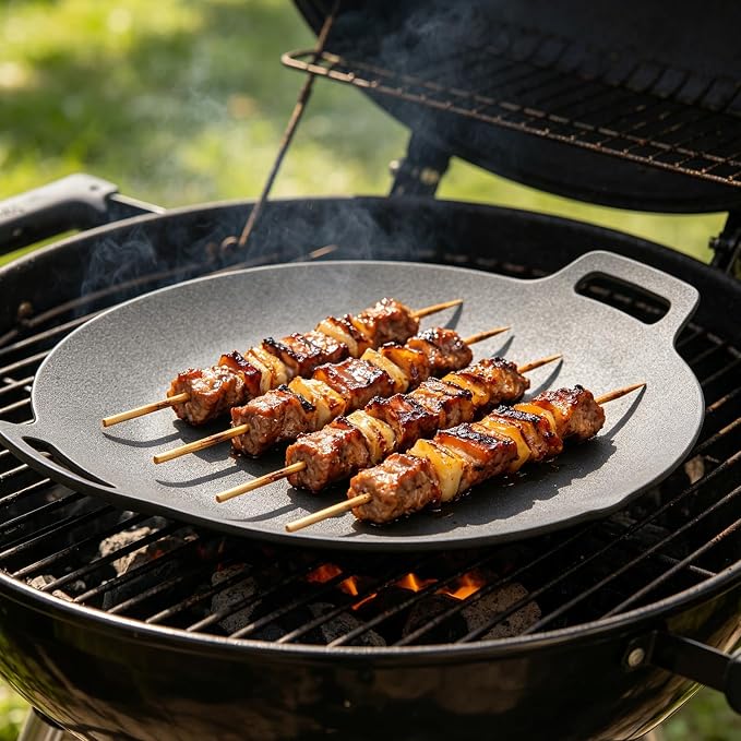 Korean Grill Pan, 13 Inch Korean BBQ Grill Pan for Indoor Cooking and Outdoor Camping, Round Grill Pan with Storage Bag, Tongs and Oil Brush for Stovetop, Grill, Meat and Vegetables