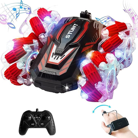 YEMIAI Gesture Sensing RC Stunt Car, 2.4 Ghz 4WD Remote Control Cars, Cool Lighting and Music, Double-Sided Rotating Off-Road Vehicle 360° Flipping Car, Present for Boys and Girls Aged 6-12