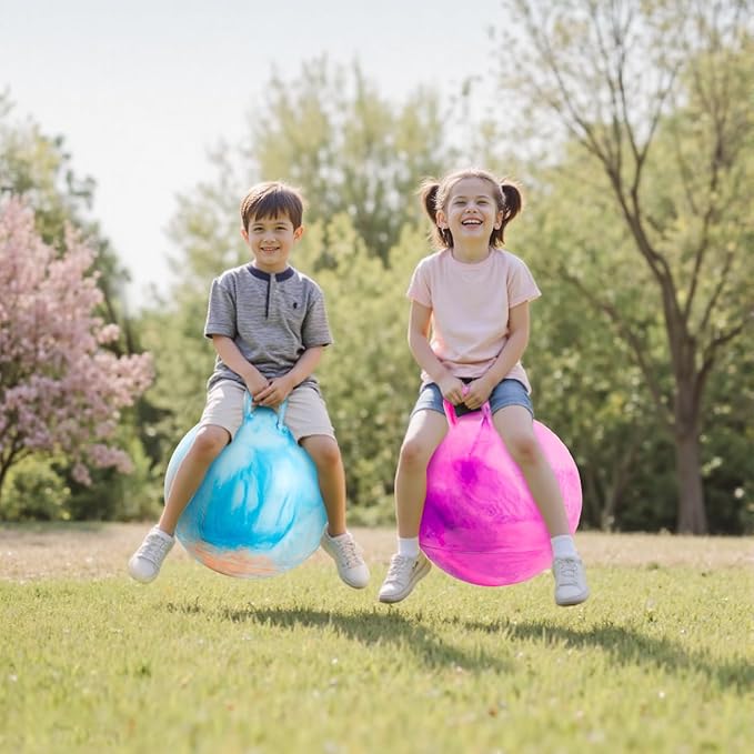 Upper Rider 2 Pack 20 Inch Clouds Hopper Ball for Kids Ages 6-12, Oversized Tie Dye Bouncy Balls with Handle, Blue Orange & Purple Pink Jumping Balls, Inflatable Ride-On Toys with Pump and Gift Boxes