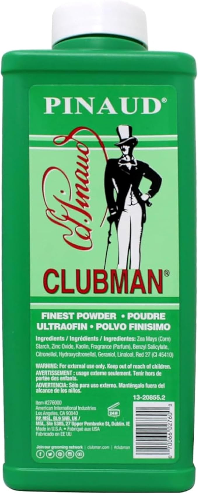 Clubman Pinaud Finest Powder, Classic White Powder for Men, Protection Against Sweat and Body Odor, 9 Oz X 2 Packs