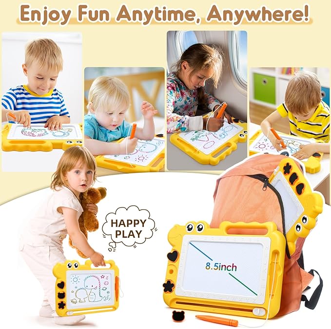 AiTuiTui Magnetic Drawing Board Toddler Toys Gift for 2 3 Year Old Girls Boys, Sketch Writing Doodle Pad Age 2-4 Travel Games, Educational Learning Kids Toys for Toddlers Birthday (Yellow)